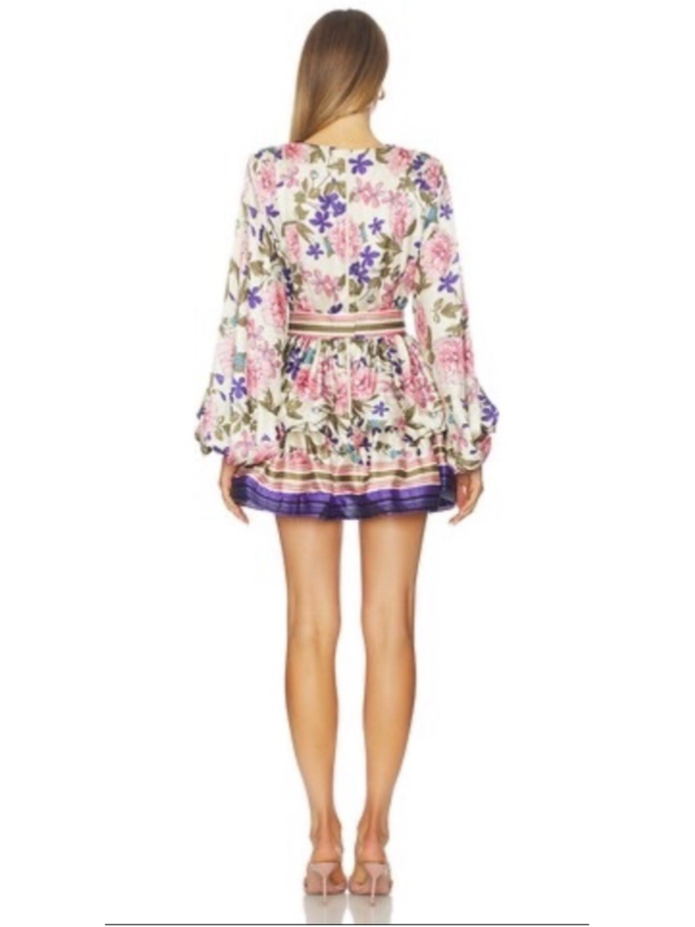 Bronx and Banco Bedouin Coastal Plunge Mini Dress Balloon Sleeve Wedding Party - Picture 3 of 12